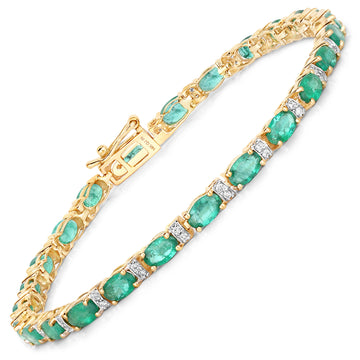 4.98 ct Genuine Zambian Emerald and White Diamond 14K Yellow Gold Bracelet